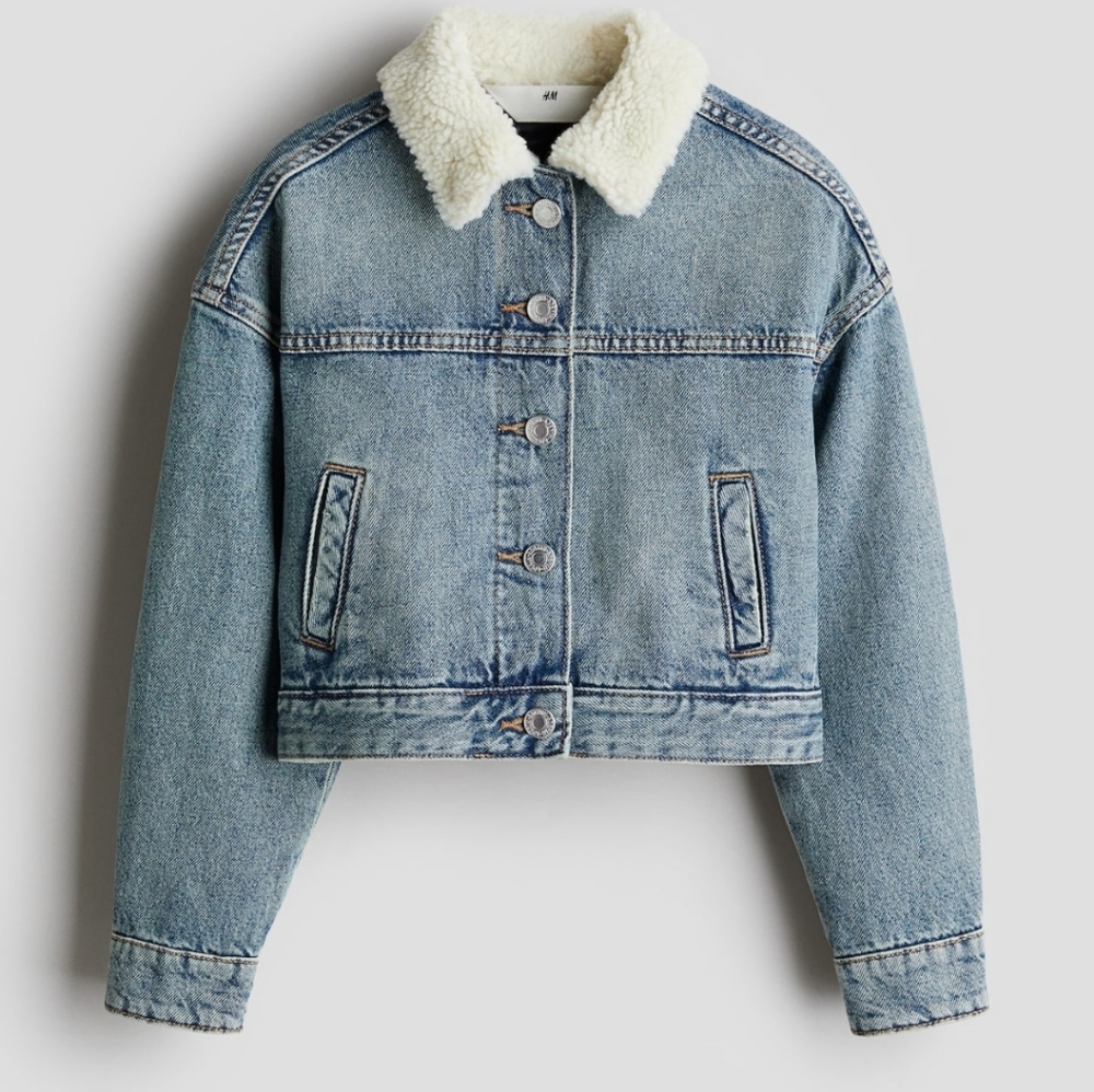 H&M Light Blue Denim Jacket with White Collar